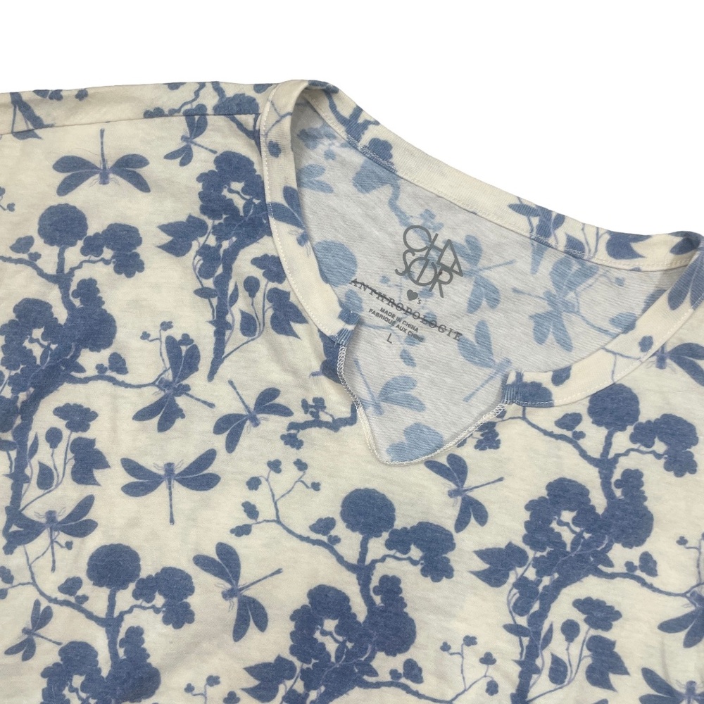 CharSol Large Anthropologie Blue Ivory Womens Top Short Sleeve